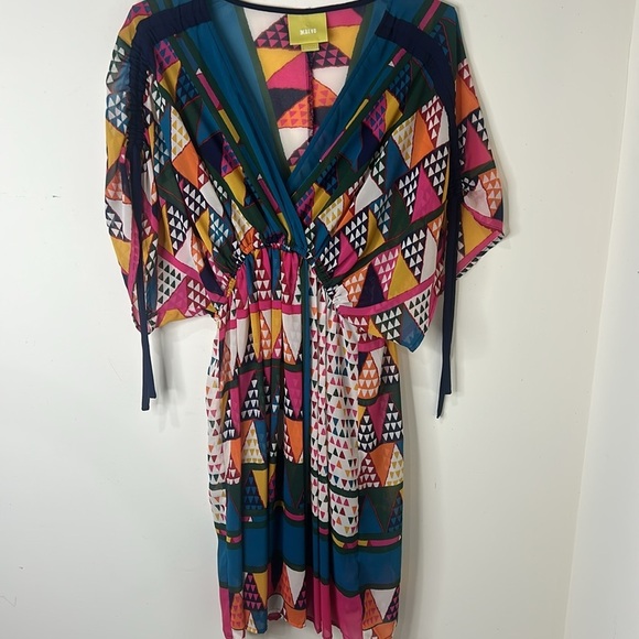ANTHROPOLOGIE MAEVE Geometric Multicolor Print Dress Swim Cover-Up Size 4 - Picture 14 of 16
